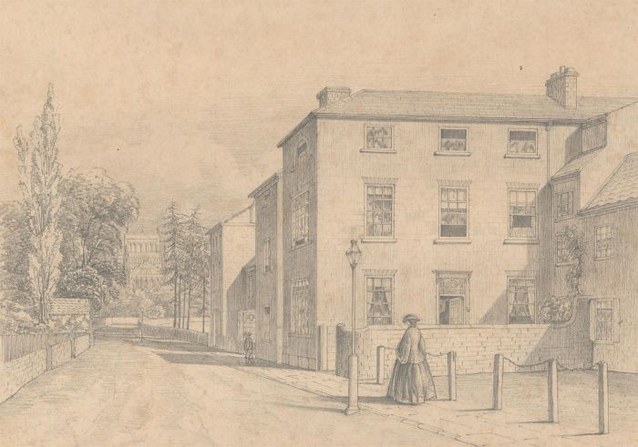Late 19th Century Graphite Drawing - Victorian Street Scene