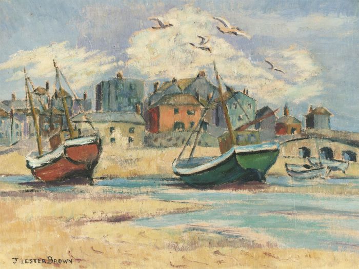 J. Lester Brown - Signed Mid 20th Century Oil, English Harbour Scene