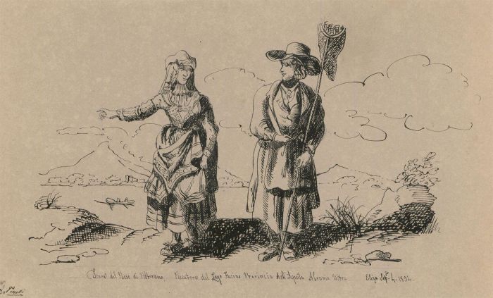 La Vinelli - Signed Italian 1894 Pen and Ink Drawing, Fisherman of Lake Fucino 