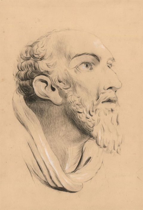 20th Century Graphite Drawing - Classical Head Study of a Man