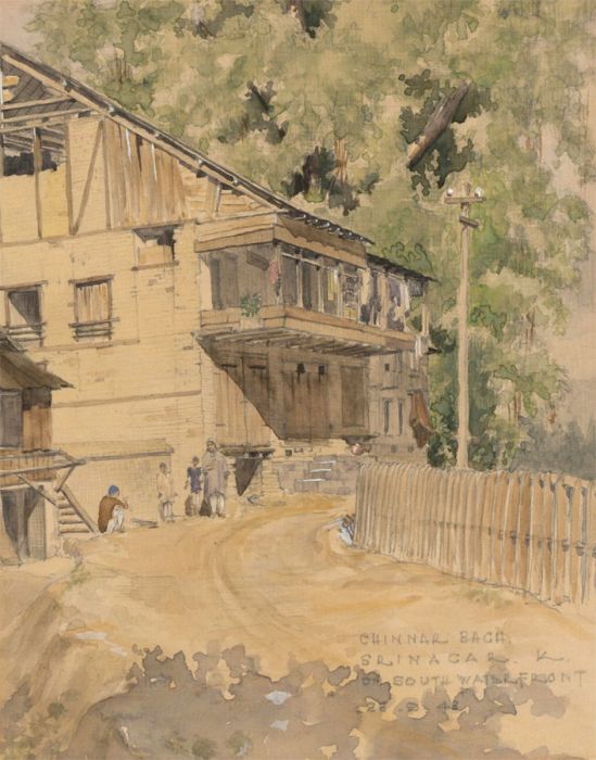 C P Day - Mid 20th Century Watercolour, Street Scene, Srinagar