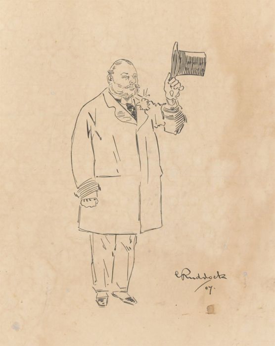 E. Ruddock - 1907 Pen and Ink Drawing, Portrait of Sir Charles Legard