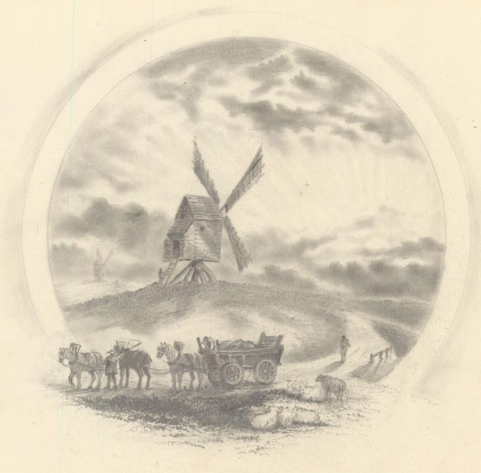 1860 Graphite Drawing - The Windmill
