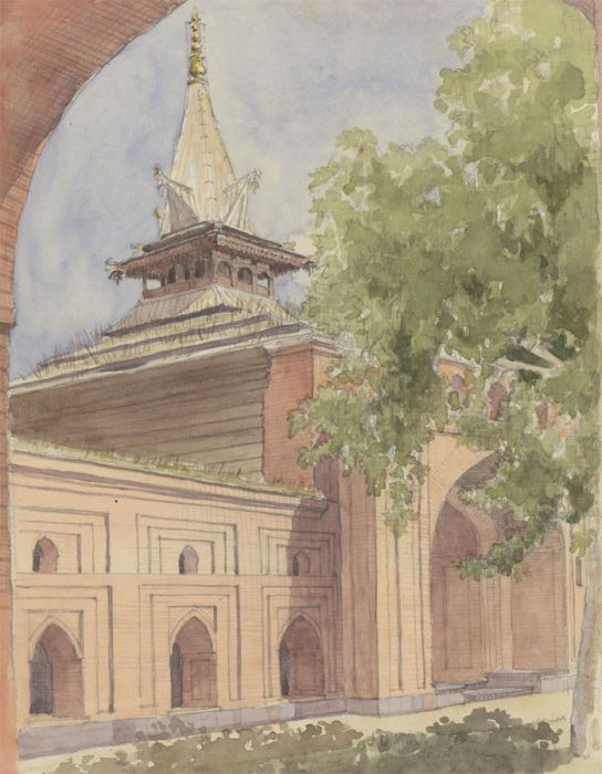 C P Day - 1948 Watercolour, Jamia Masjid, Srinagar