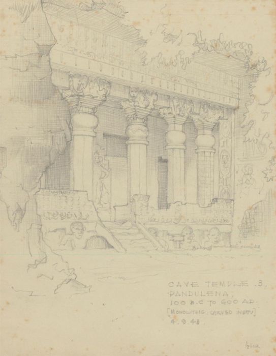 C P Day - 1943 Graphite Drawing, Pandavleni Caves