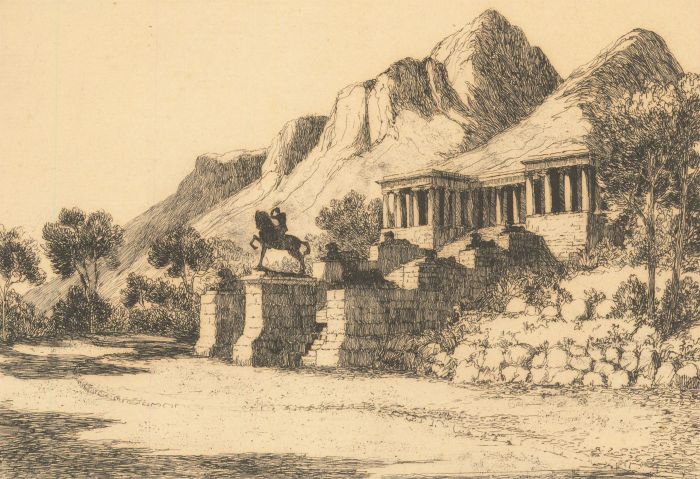 G. Wyllie - Early 20th Century Etching, Rhodes Memorial, Cape Town