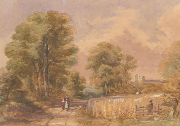 19th Century Watercolour - Rural Landscape with Figures