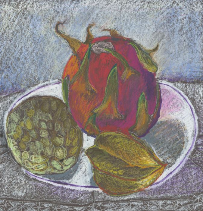 Tessa Franks - Signed Contemporary Pastel, Still Life of Exotic Fruits