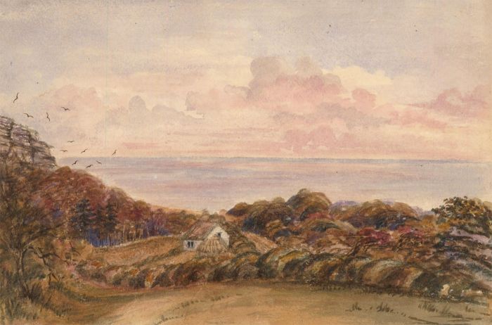 Eliza Westlake - 1855 Watercolour, Sunset at Niton, Isle of Wight