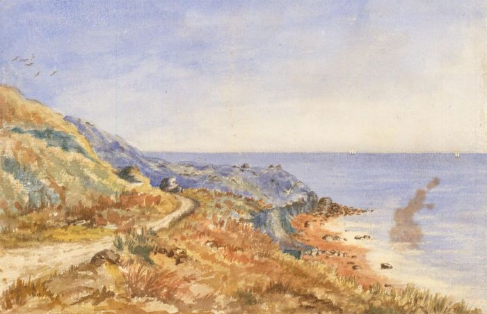 Eliza Westlake - 1856 Watercolour, Coastal Study at Blackgang, Isle of Wight