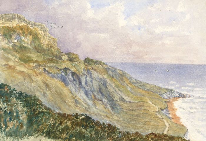 Eliza Westlake - 1861 Watercolour, Cliffs at Blackgang, Isle of Wight
