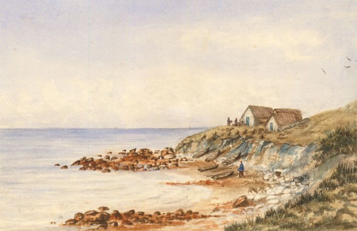 Eliza Westlake - 1855 Watercolour, Fishing Boats at Puckaster, Isle of Wight