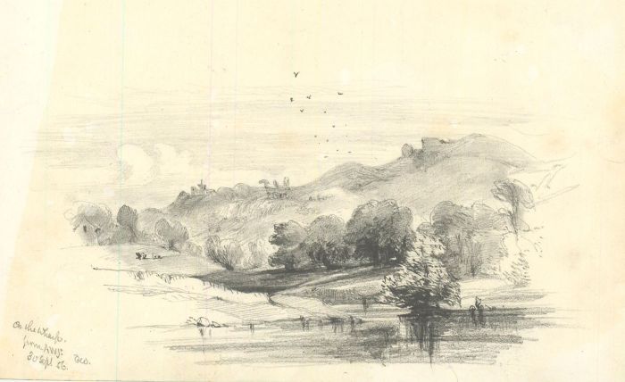 Theodore Waterhouse - Monogrammed 1856 Graphite Drawing, Highland Landscape