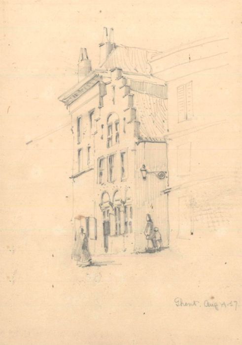 Theodore Waterhouse - Three 1850s Graphite Drawings, Paris & Ghent Street Scenes