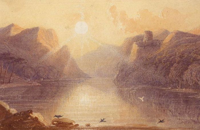 John Edmund Buckley (1820-1884) - Watercolour, Mediterranean Lake at Dusk