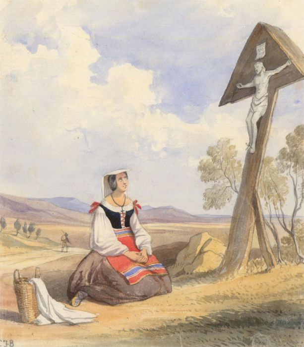 Charles Frederick Buckley (1812-1869) - Watercolour, Italian Peasant Woman