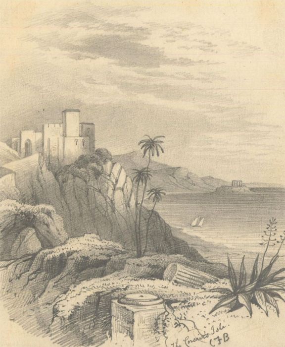 Charles Frederick Buckley (1812-1869) -Graphite Drawing, The Corsair's Isle