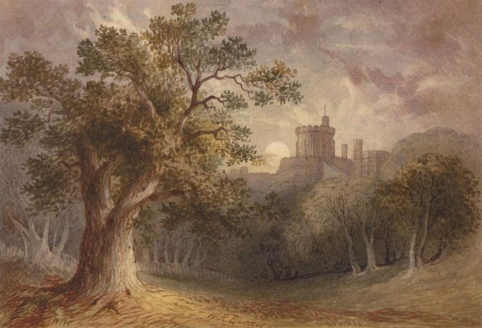 W. R Buckley - Mid 19th Century Watercolour, Moonlit Castle in a Landscape