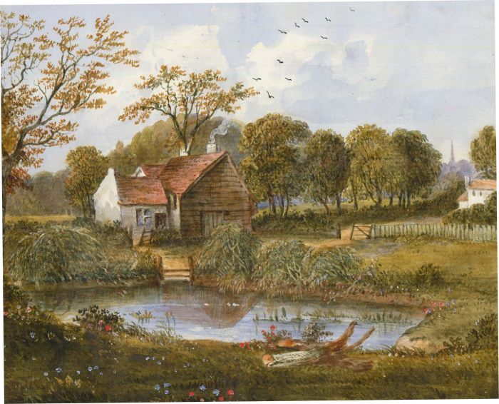 John Edmund Buckley (1820-1884) -Watercolour, Cottages in a Rural Landscape