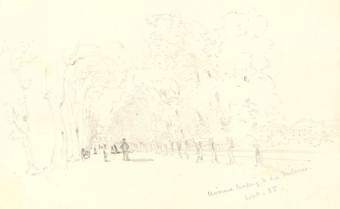 Theodore Waterhouse - 1855 Graphite Drawing, Avenue Leading to the Tuileries