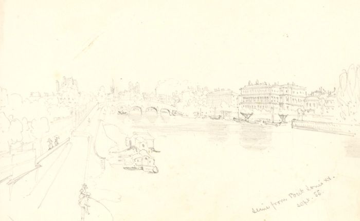 Theodore Waterhouse - 19th Century Graphite Drawing, Seine from Pont Louis XV