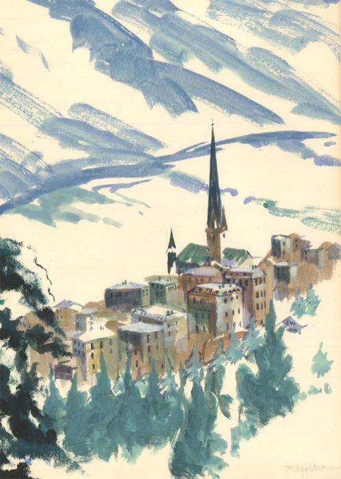 Phillipa Stone - Contemporary Watercolour, Alpine Town Scene