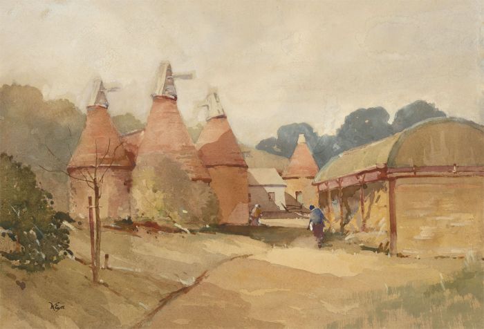 William Eyre (1891-1979) - Signed Watercolour, Oast Houses, Chartwell