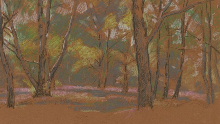 Mid 20th Century Pastel - Impressionistic Forest Landscapes