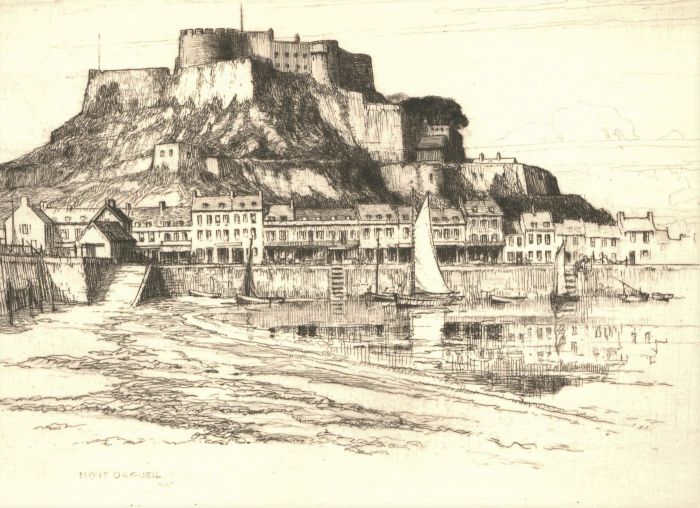 Reginald Green (1884-1971) - 20th Century Etching, Study of Mont Orgueil