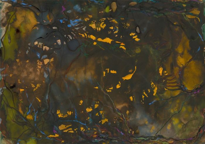 Julie Collins - Signed Contemporary India Ink, Abstract Composition in Greens
