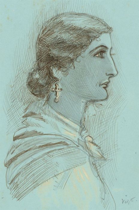 Charles William Cole - Late 19th Century Pen and Ink Drawing, Portrait of a Lady