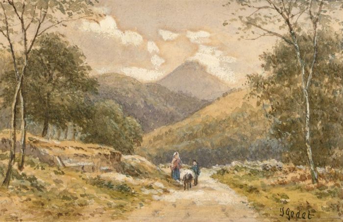 Julius Godet  (fl.1844-1888) - 19th Century Watercolour, The Vale of Llangollen