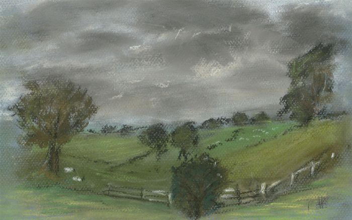 Robin Hutton (1919-2017) - Contemporary Pastel, Cloudy English Landscape