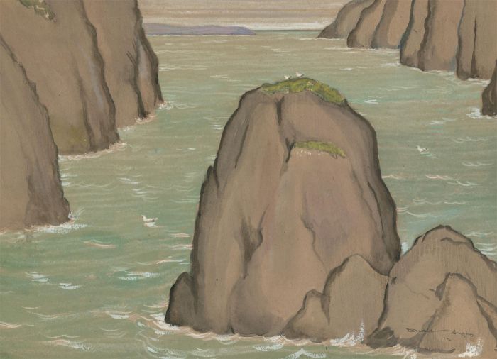 Donald Angus - Mid 20th Century Watercolour, Seascape with Gulls on Stacks