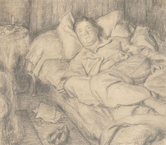 Harold Hope Read (1881-1959) - Graphite Drawing, Hilda Sitting in Bed