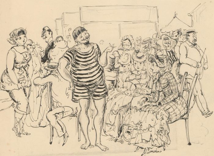 Harold Hope Read (1881-1959) - Pen and Ink Drawing, Victorians Visit the Beach
