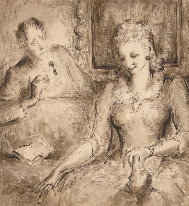 Harold Hope Read (1881-1959) - Watercolour, Interior with Royal Woman