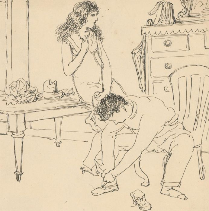 Harold Hope Read (1881-1959) - Pen and Ink Drawing, Study of a Couple Dressing