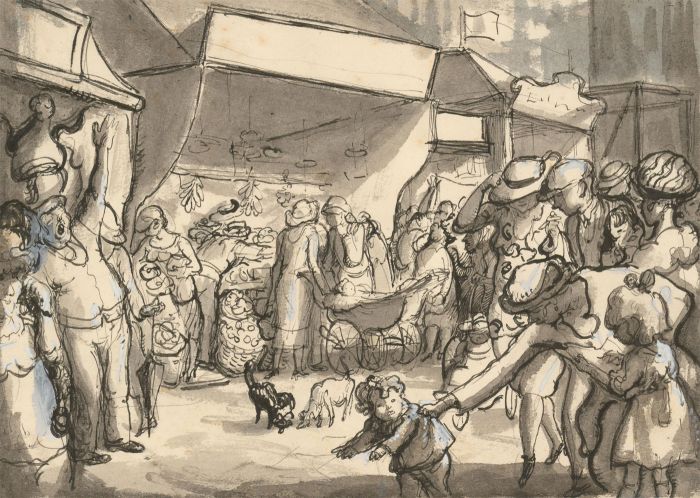 Harold Hope Read (1881-1959) - 1923 India Ink, Busy Market Scene