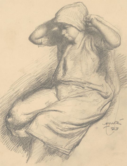 Harold Hope Read (1881-1959) - Signed 1923 Graphite Drawing, Hilda Tying her Cap