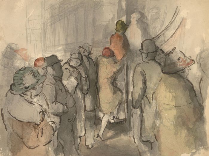 Harold Hope Read (1881-1959) - Pen and Ink Drawing, Boarding a London Bus