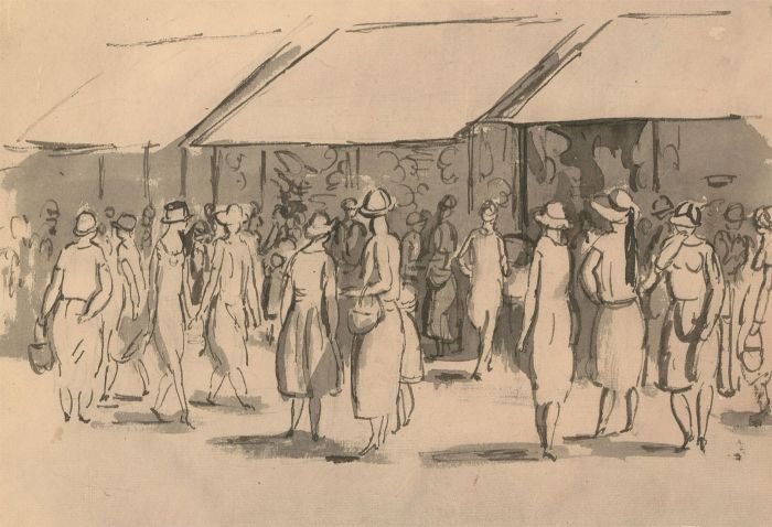 Harold Hope Read (1881-1959) - Pen and Ink Drawing, Ladies at Market