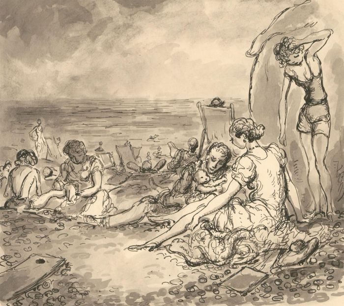 Harold Hope Read (1881-1959) - Pen and Ink Drawing, Bathers on a Beach