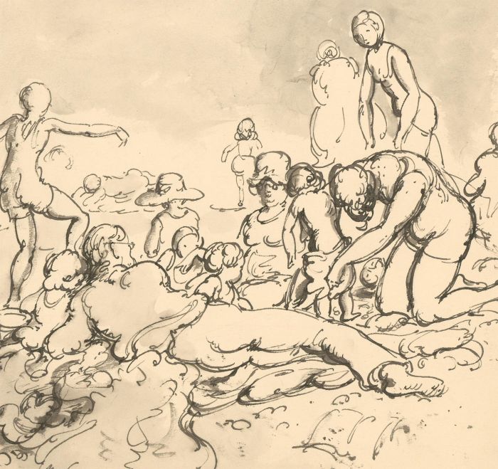 Harold Hope Read (1881-1959) - Pen and Ink Drawing, Family on a Beach