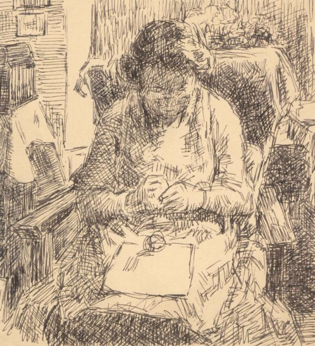 Harold Hope Read (1881-1959) - Set of Four Pen and Ink Drawings, Hilda Sews