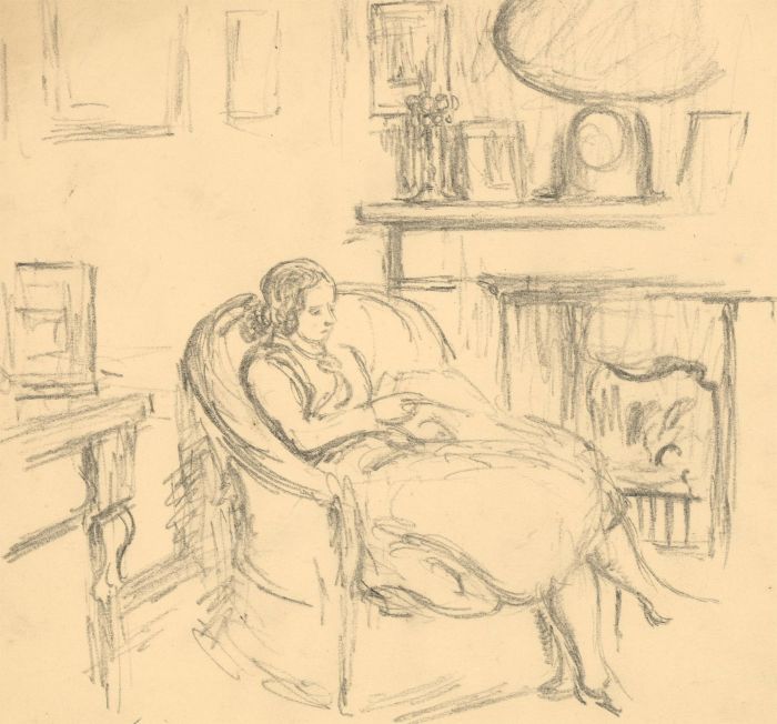 Harold Hope Read (1881-1959) - Charcoal Drawing, Hilda in an Armchair