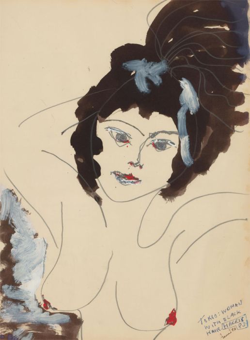 Anthony Barnard Harris (b.1939) - 1983 Ink and Graphite, Torso, Woman with Black Hair
