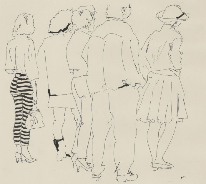 Anthony Barnard Harris (b.1939) - 1985 Pen and Ink Drawing, Onlookers In Croydon