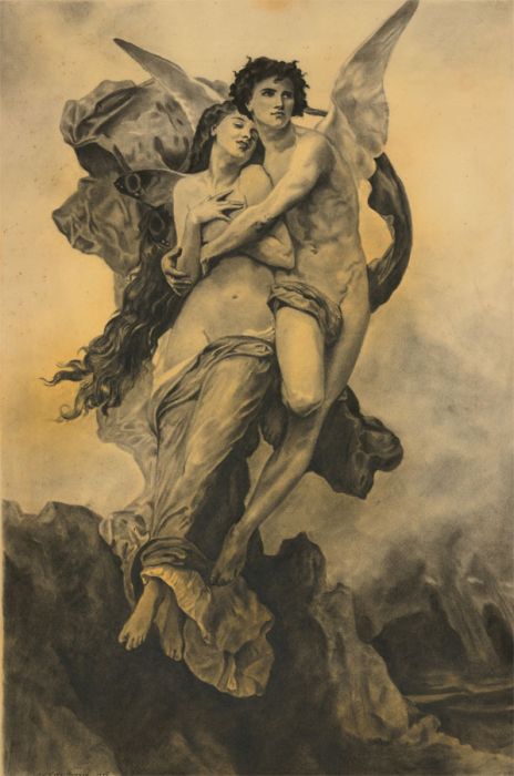 Kathleen Rumsey After Bouguereau - 1905 Charcoal, The Abduction of Psyche
