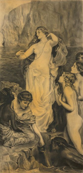 Kathleen Rumsey After Herbert Draper - c.1907 Charcoal, The Pearls of Aphrodite